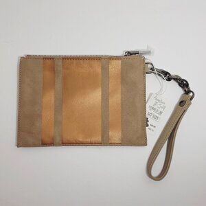 Neiman Marcus Soft Leather Metallic Bronze Wristlet Clutch Heavy Chain Strap